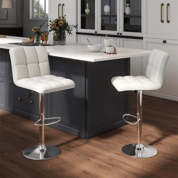 Costway 25-33.5 in. White Metal Modern Swivel Bar Stools with Footrest Back ( Set of 2 )