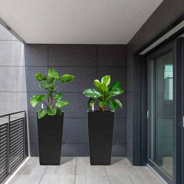 Black Wicker Square Flower Pot With Automatic Watering System Making Flower Cultivation Easier(Black, 2-Pack)