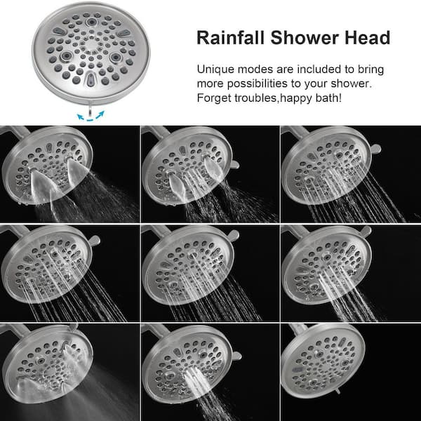 Modern 8-Spray Patterns with 2.5 GPM 6 in. Wall Mount Rain Fixed Shower Head in Brushed Nickel