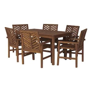 Chevron Dark Brown 7-Piece Wood Outdoor Patio Dining Set