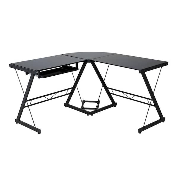 OneSpace 51 in. L-Shaped Black Computer Desk with Keyboard Tray