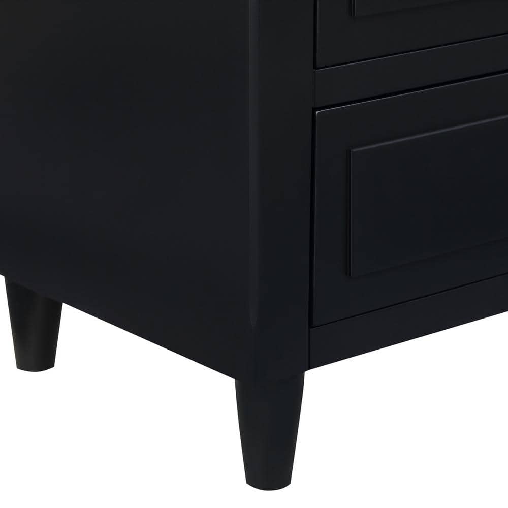 Modern Black 3-Drawer Solid Wood Nightstand with Nickel Knobs