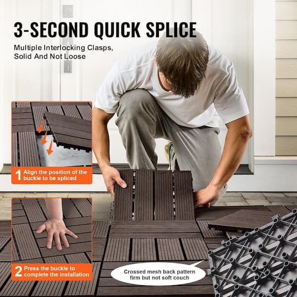 Angel Sar 12 in. x 24 in. x 0.8 in. 10-Pieces Light Brown DIY Interlocking Decking Tiles, Wood Plastic Composite Patio Deck Tiles