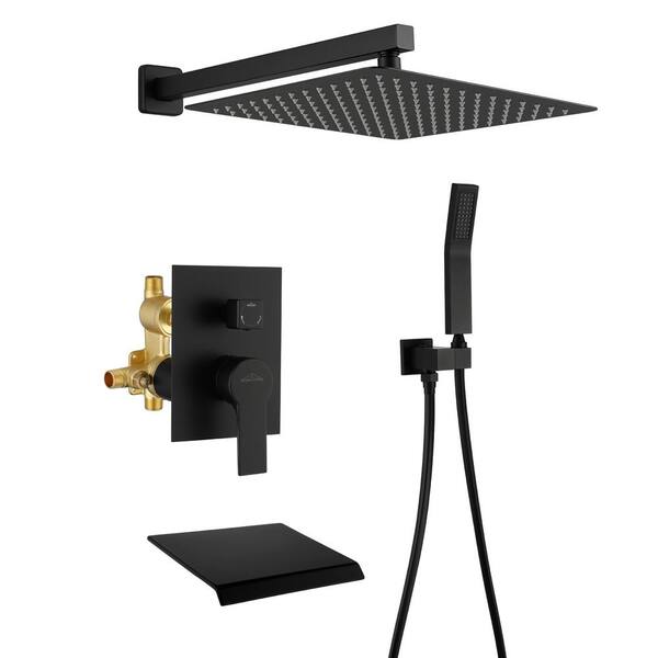 Boyel Living Wall Mount Single-Handle 1-Spray Tub and Shower Faucet in Matte Black - 12 Inch (Valve Included)