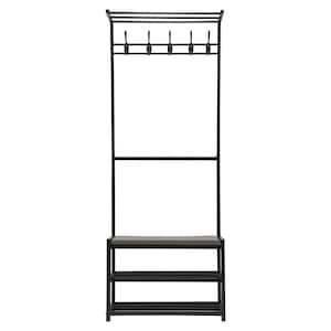Black Carbon Steel Clothes Rack 23.62 in. W x 62.99 in. H with Shoe Storage Entryway Bench