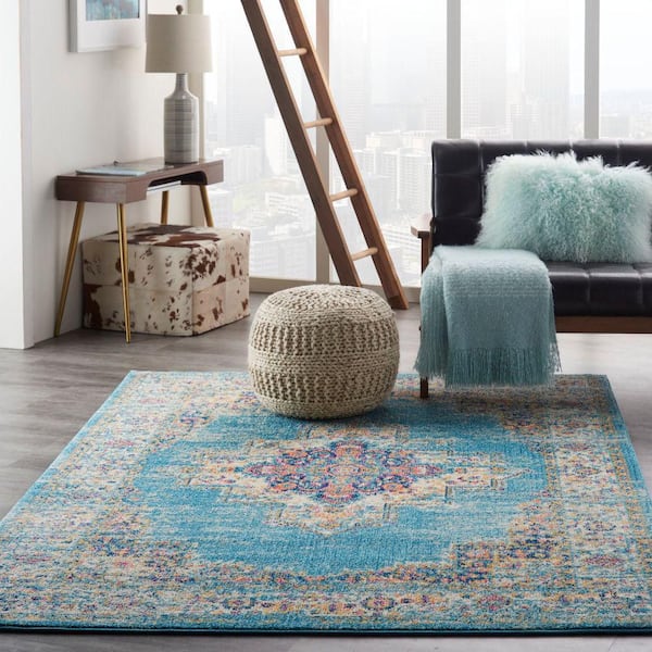 Passion Light Blue 5 ft. x 7 ft. Persian Modern Transitional Area Rug