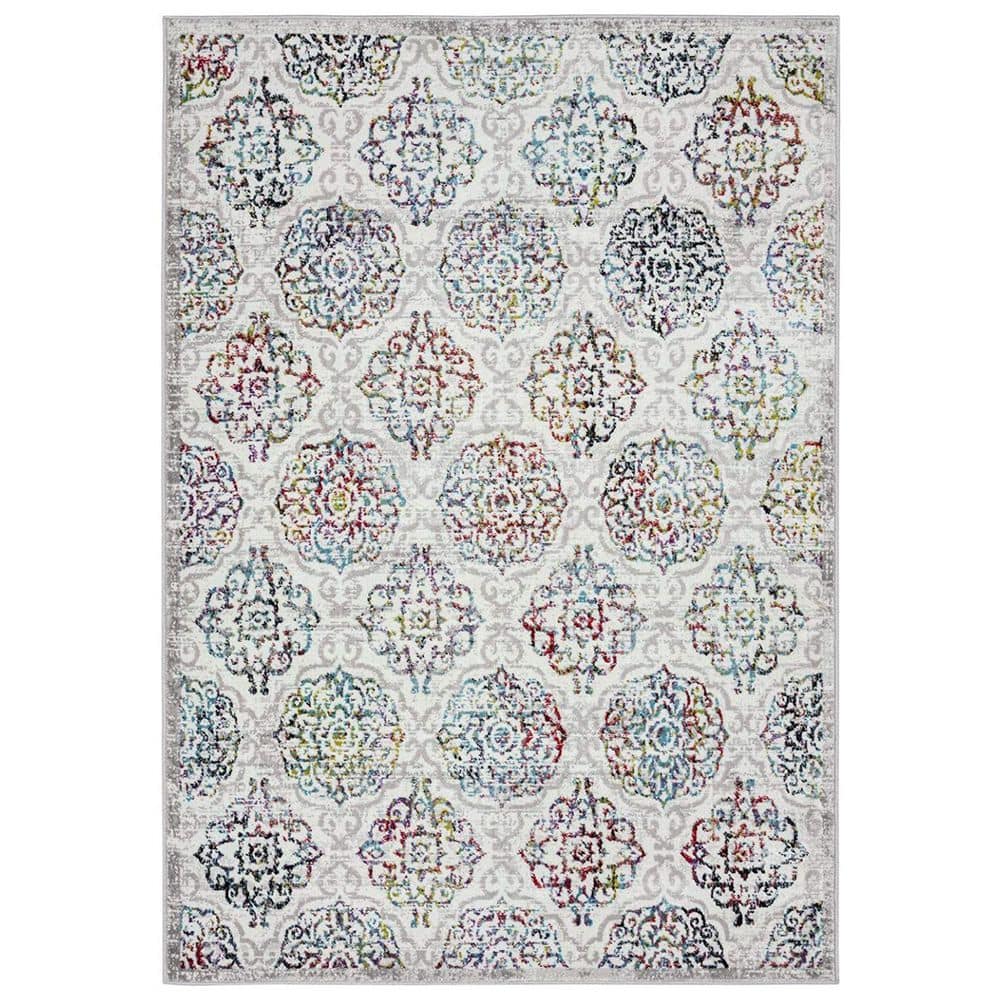 White Polypropylene 5 ft. x 7 ft. Abstract Indoor Area Rug