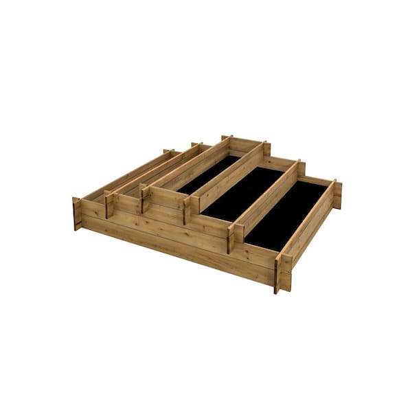 Unbranded 55 in. L x 44.5 in. W x 14.6 in. H Tiered 5 Section Wood Raised Garden Bed/Planter