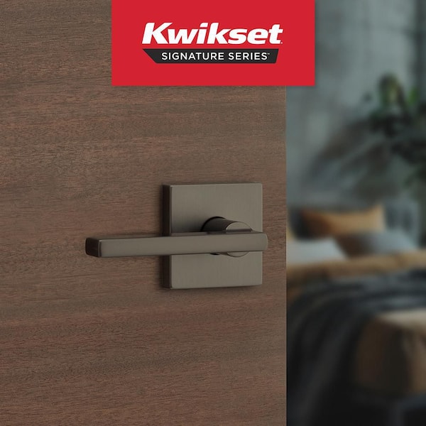 Kwikset Halifax Gunmetal Square Rose Bed/Bath Door Handle 730HFL
