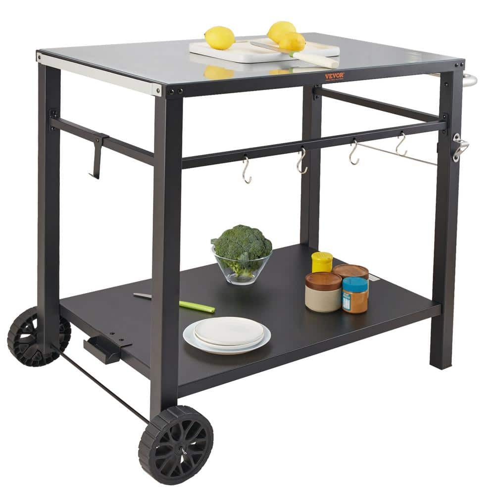 VEVOR Outdoor Grill Cart with Double-Shelf BBQ Movable Food Prep Table ...