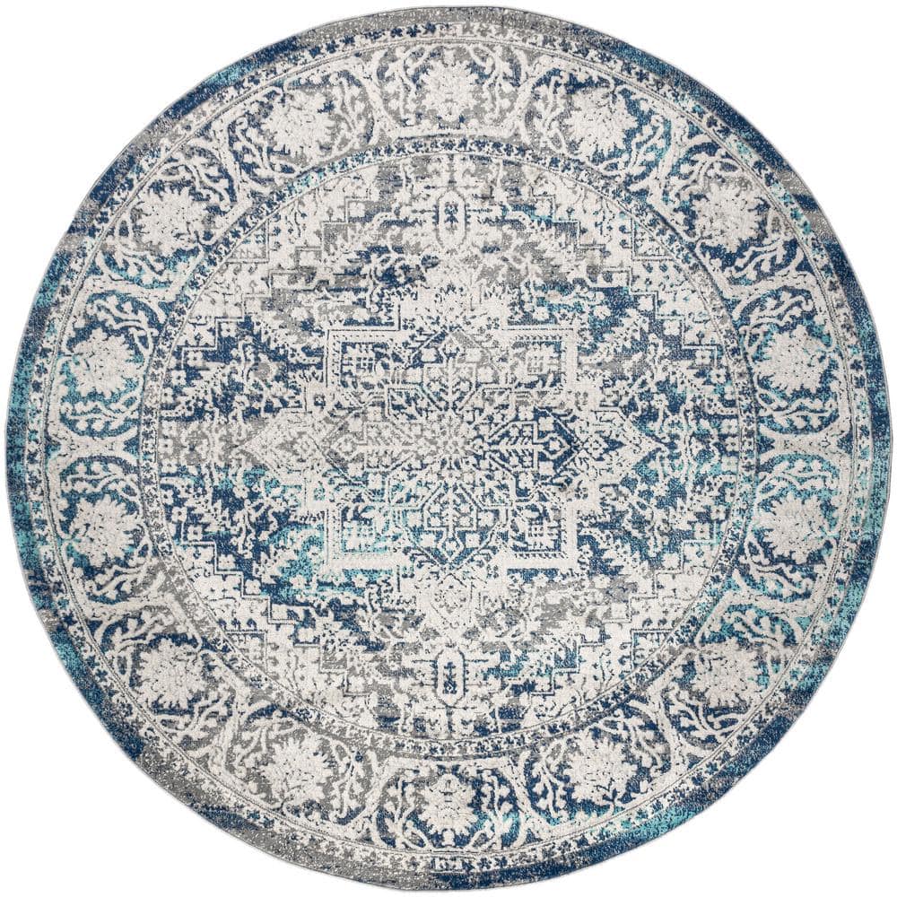 Modern Persian Vintage 8' Round Medallion Navy Area Rug