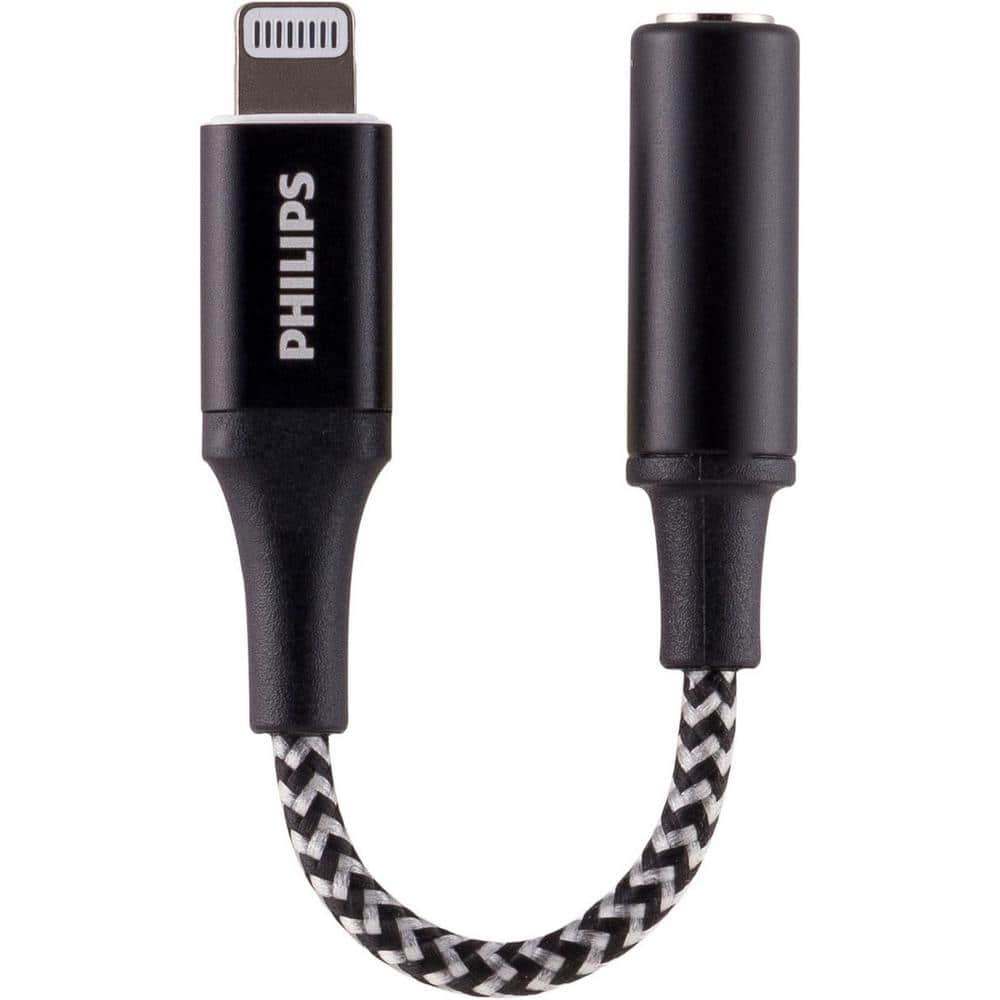 Philips 4 in. Lightning to  Audio Auxiliary Adapter in Black  DLC4310V/27 - The Home Depot