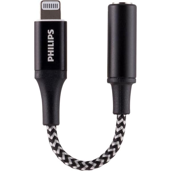 Kom op vaskepulver garage Philips 4 in. Lightning to 3.5mm Audio Auxiliary Adapter in Black  DLC4310V/27 - The Home Depot