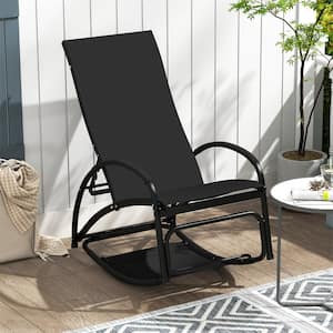 Grey Metal 1-Pieces 2 in. 1-Outdoor Rocking Chair with 4-Position Adjustable Backrest Curved Armrests