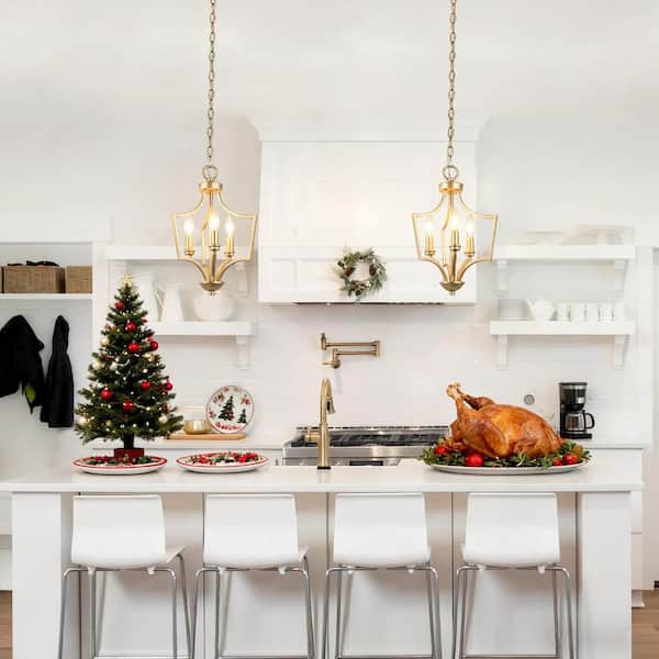 Aritik 3-Light Modern Gold Geometric Cage Pendant Adjustable Small Candle-Style Island Chandelier