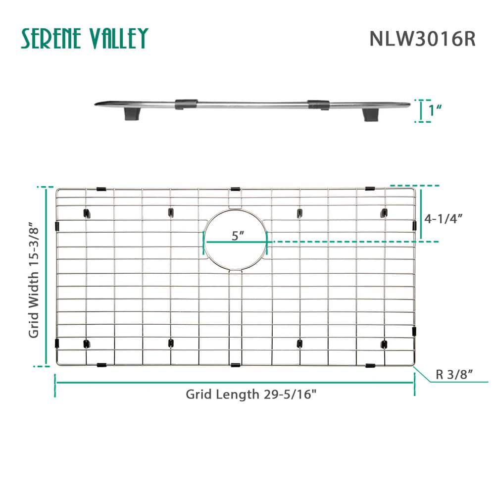 29.29-Inch x 15.39-Inch Stainless Steel Sink Grid with Rear Drain