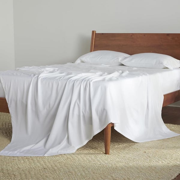 Hyper-Cotton 4-Piece Bed Sheet Set Breathable Cotton Blend Sheets Silky-Smooth Fabric Bright White Split Head King