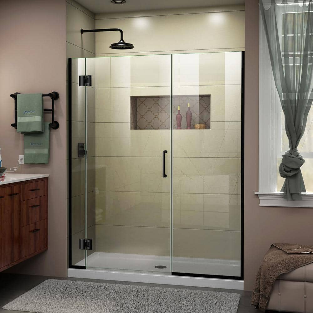 DreamLine Unidoor-X 53 to 53.5 in. x 72 in. Frameless Hinged Shower Door in Matte Black