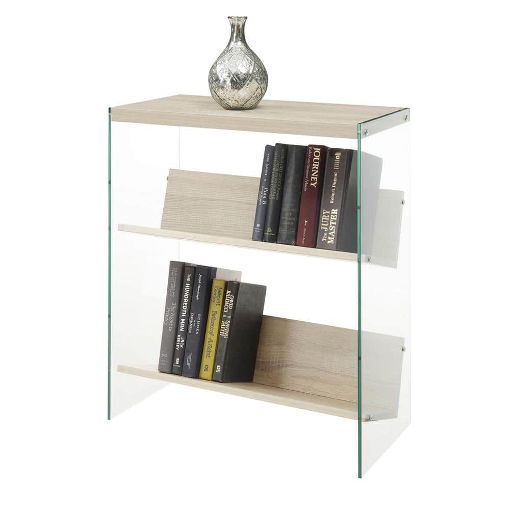 Soho Weathered White Solid Wood and Glass 3-Tier Bookcase