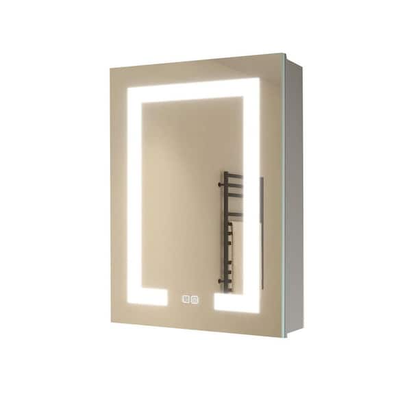 IDEAGLE 20 in. W x 28 in. H Rectangular Frameless Dimmable, Storage, Defog, 2 Sockets Wall Mounted Bathroom Vanity Mirror