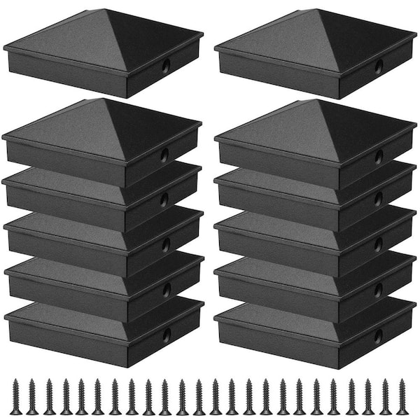 NVNOO 3.5 in. x 3.5 in. Matte Black Aluminum Pyramid Fences Post Caps for 4 in. x 4 in. Top Rail Wood Posts, Black (12-Pack)