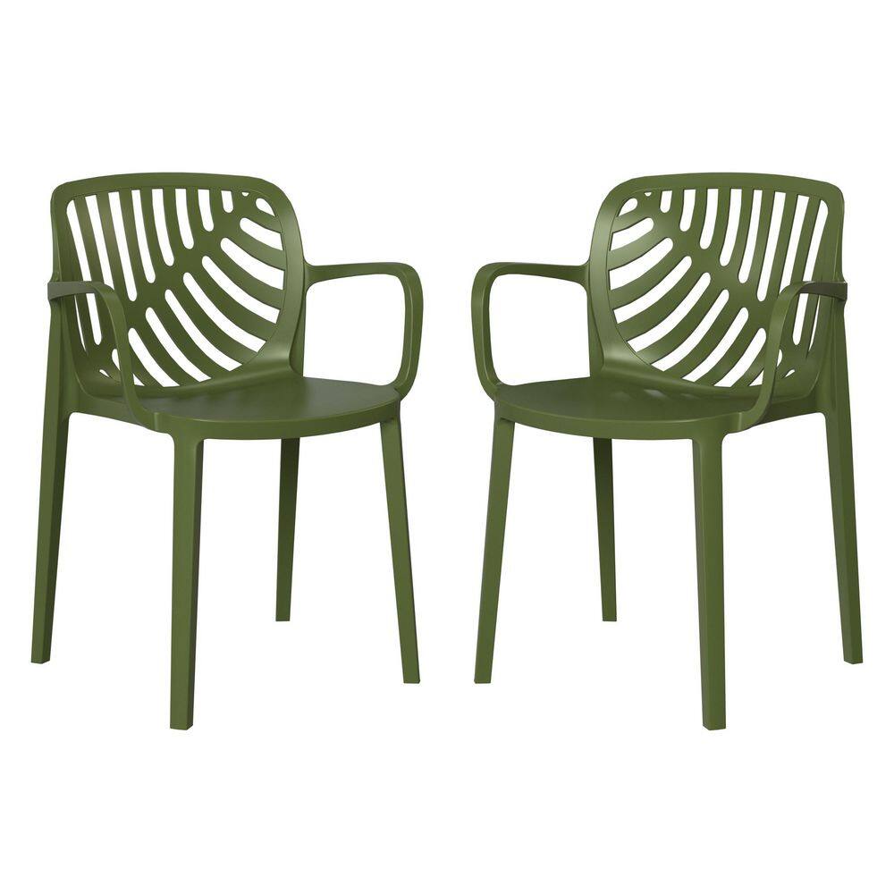 Frond and Form Modern Outdoor Patio Poly Plastic Stacking Dining Armchair (Set of 2) in Olive Green price history on PriceWatchPro