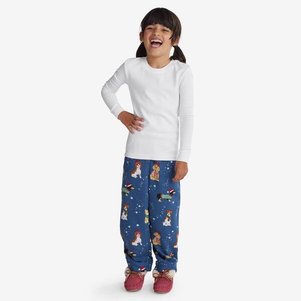 The Company Store Company Cotton Family Flannel Holiday Pup Kids 10-Blue/Multi Solid Top Pajama Set