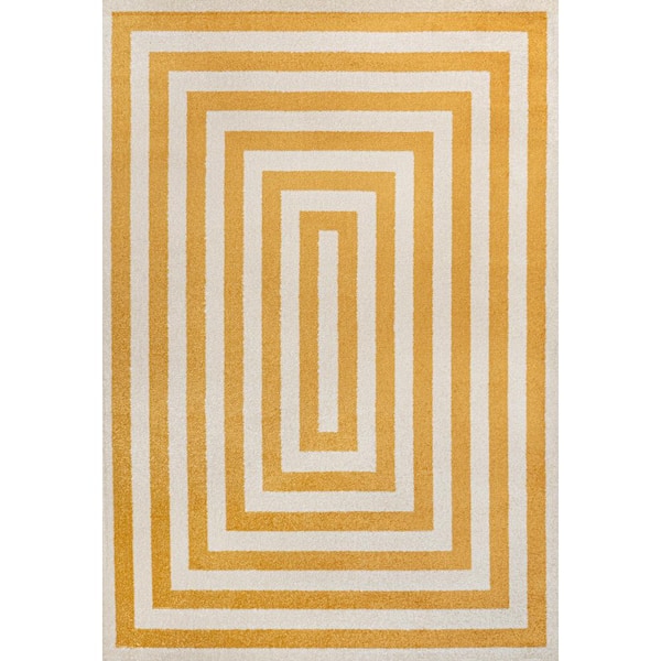 Bandol Modern Yellow/Ivory 3 ft. x 5 ft. Classic Mitre Stripe Area Rug