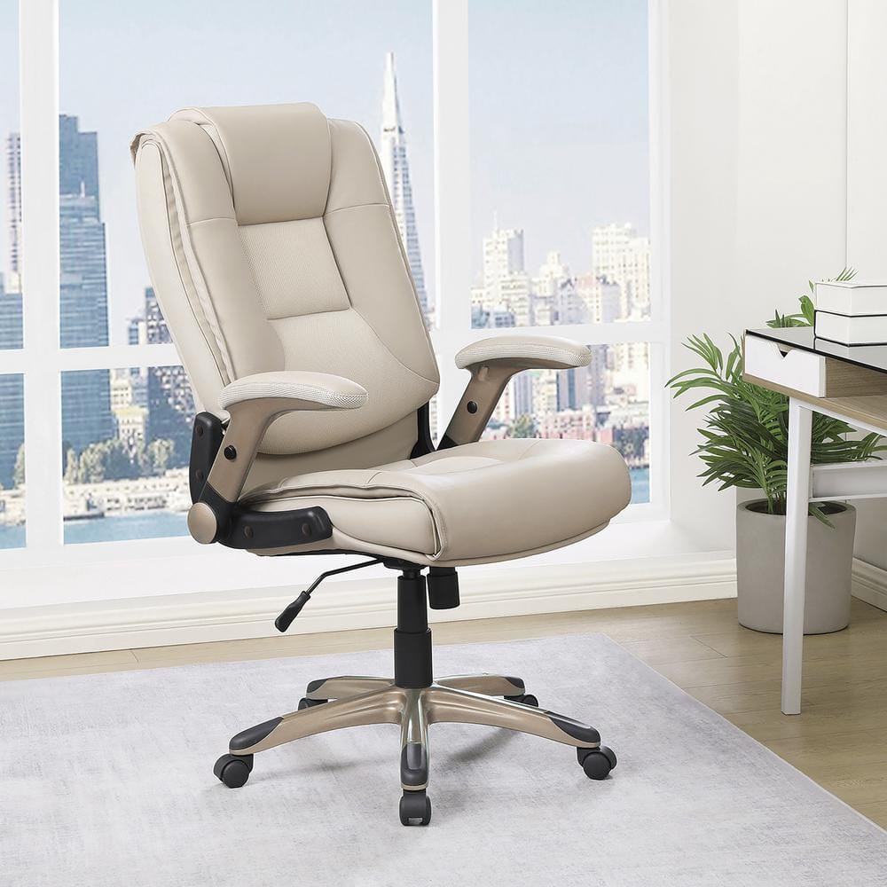 Executive Bonded Leather Chair in Taupe Gray with Cocoa Coated Flip Arms