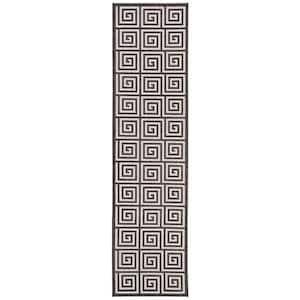 Beach House Light Gray/Charcoal 2 ft. x 6 ft. Fretwork Indoor/Outdoor Patio  Runner Rug