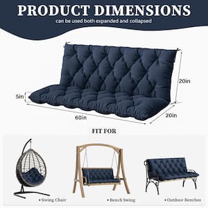 60 in. x 40 in. 2-3 Seater Patio Contoured Replacement Bench Cushion Outdoor Porch Swing Cushion Cushion Navy