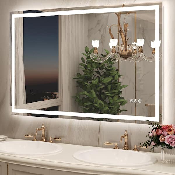 48 in. W x 32 in. H Rectangular Frameless Front Back Lighted Anti-Fog Wall Bathroom Vanity Mirror, Tempered Glass, ETL