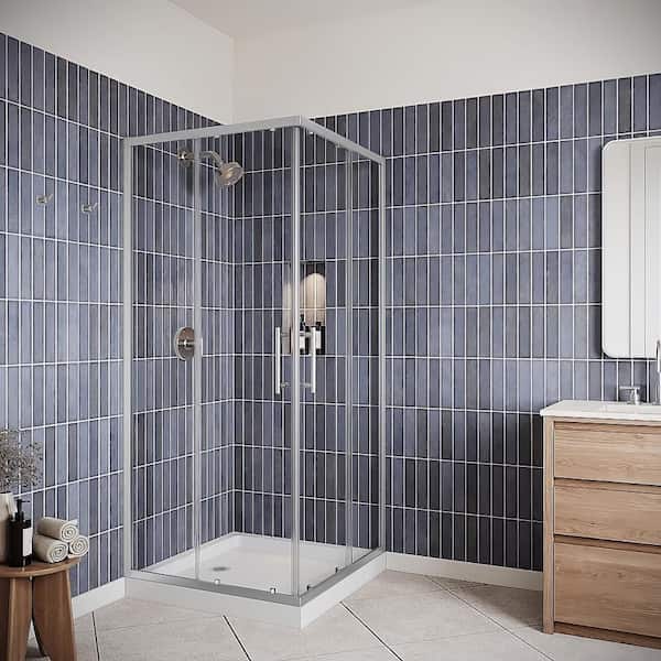 Musone 36 in. W x 74 in. H Framed Sliding Corner Shower Door with CrystalTech Treated 1/4" Clear Glass, Chrome Hardware