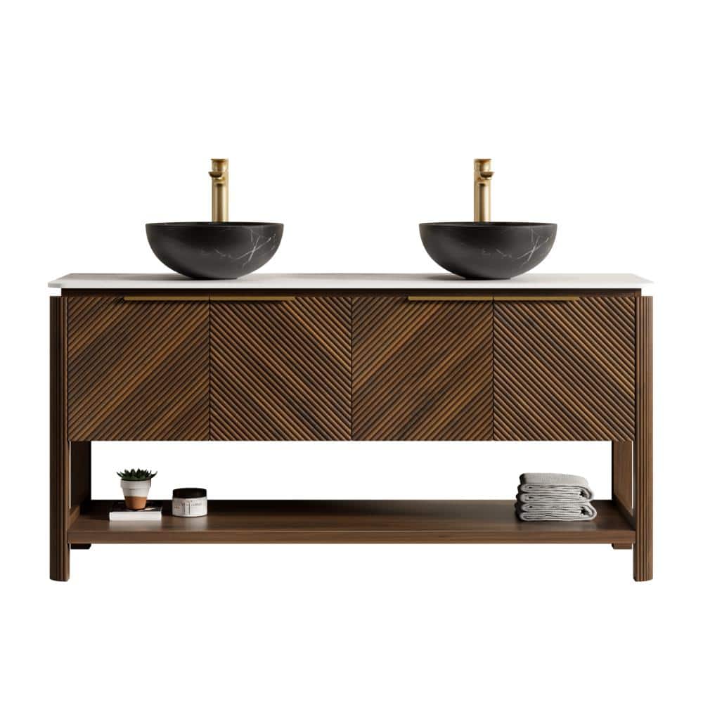 60 in. Freestanding Dark Walnut Bath Vanity with Carrara White Sintered Stone Top Unassembled price history on PriceWatchPro