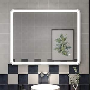 40 in. W x 32 in. H Rectangular R-Shaped Corners Aluminum Framed Dimmable LED Wall Bathroom Vanity Mirror in White