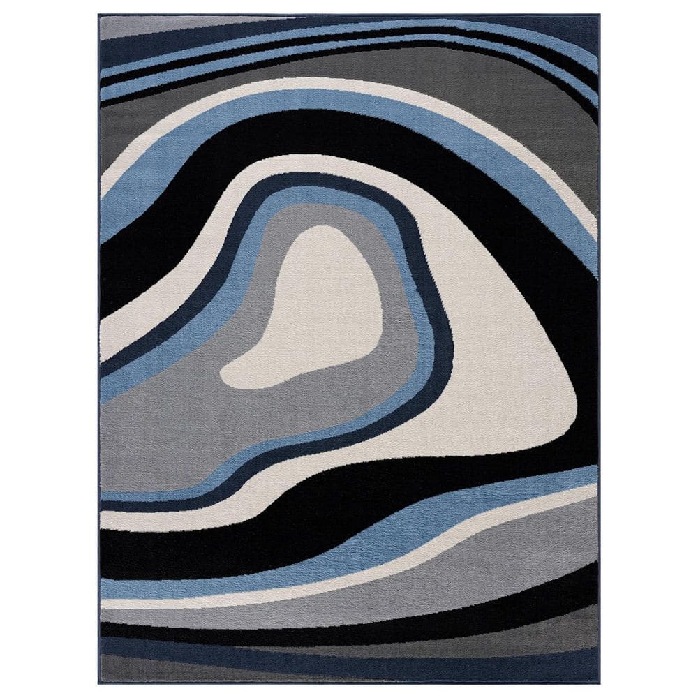 Blue 5 ft. x 7 ft. Geometric Indoor Polypropylene Area Rug