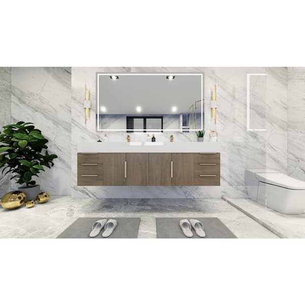 BV Better Vanity Bethany 71 in. W. x 20 in. D x 22 in. H Double Sink Floating Bath Double Vanity in Light Oak with White Acrylic Top
