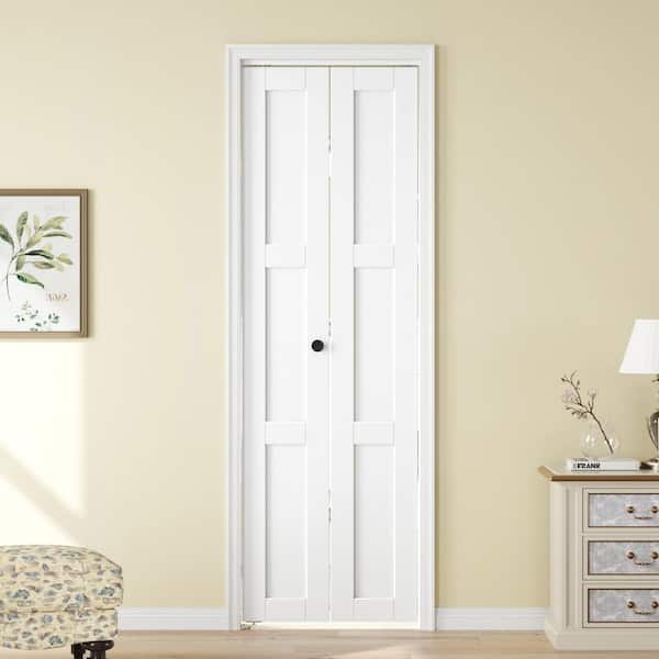 24 in. x 80 in. 3-Lite Solid Core Panel White Finished MDF Wood Bi-fold Door with Hardware