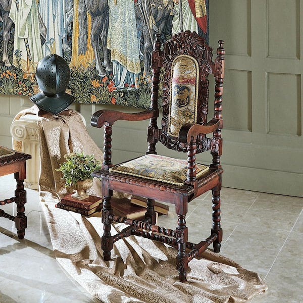 Design Toscano Charles II Walnut Mahogany Arm Chair
