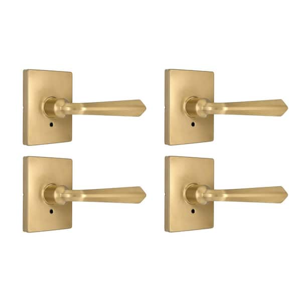 Wilshire Brushed Gold Bed/Bath Privacy Door Handle with Rectangle Rose 4-Pack