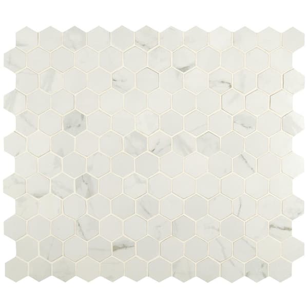 Msi Carrara White Hexagon 12 In X 12 In X 10mm Matte Porcelain Mesh Mounted Mosaic Tile 1 Sq Ft Nhdcarwhi2x2hex The Home Depot