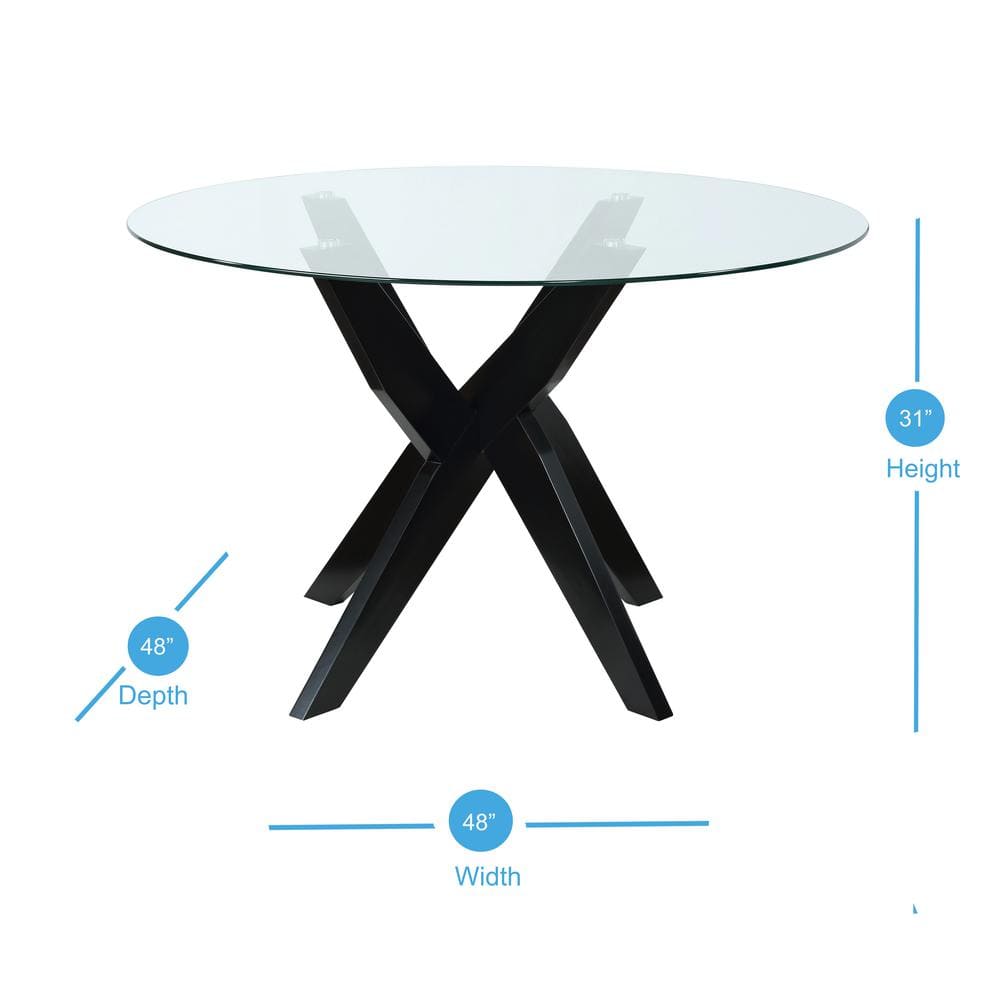 Amalie 48" Black and Clear Glass Round Dining Table