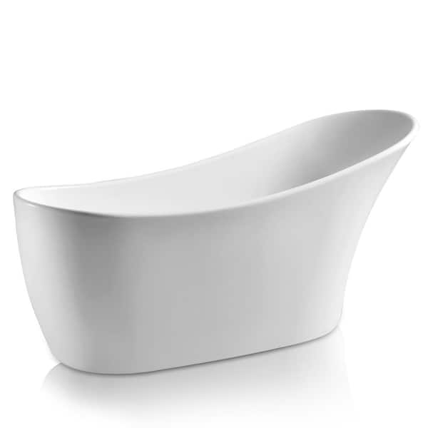 53.9 in. Fiberglass Flatbottom Freestanding Bathtub in Glossy White