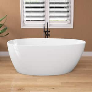 55 in. x 28.4 in. Acrylic Flatbottom Free Standing Soaking Tub Double Ended Freestanding Bathtub with Drain in White