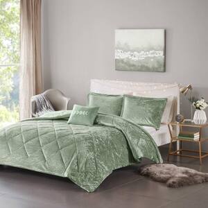 Isabel 4-Piece Green Polyester Full/Queen Velvet Comforter Set