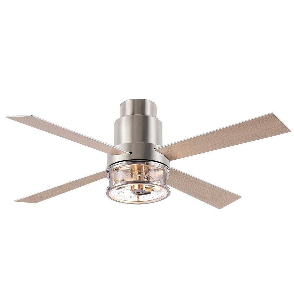 Breezary Hubery 52 in. Indoor Brushed Nickel Hugger Ceiling Fan with Remote Control and Light