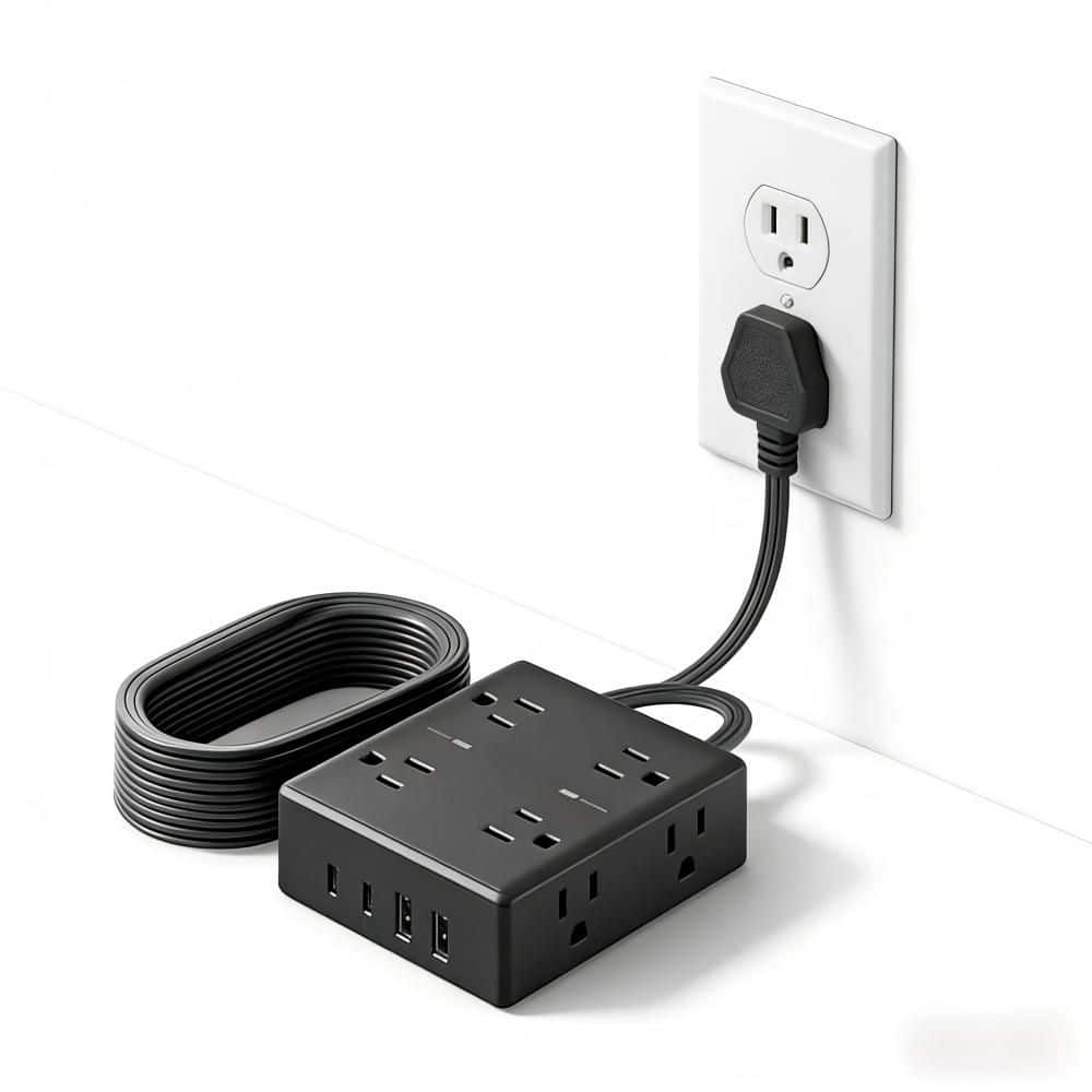 10 ft. Black Extension Cord 8-Outlet 4 USB Surge Protector with Flat Plug, Wall Mountable Design & Wide Spaced Outlets price history on PriceWatchPro