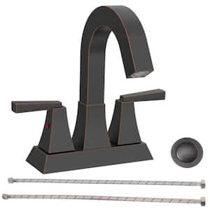 4 in. Centerset 2-Handle Bathroom Faucet with Overflow Hole and Supply Lines in Oil Rubbed Bronze