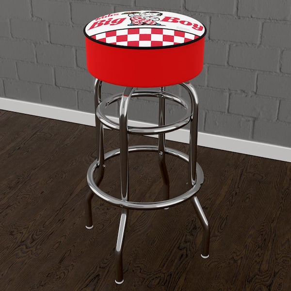 Unbranded Bob's Big Boy Checkered 31 in. Red Backless Metal Bar Stool with Vinyl Seat