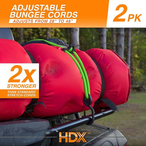 28 in. to 48 in. Adjustable Super Strong Bungee, Green (2-Pack)